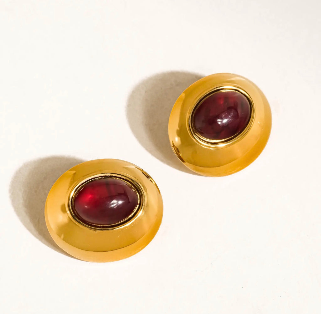 Pine Red Stone Stud Earrings