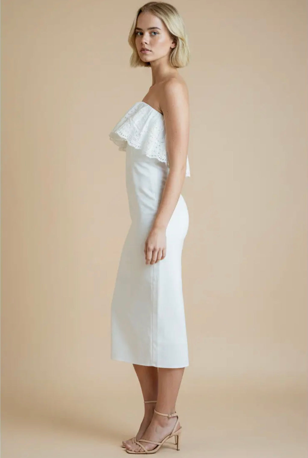 Ots Lace Ruffle Midi Dress