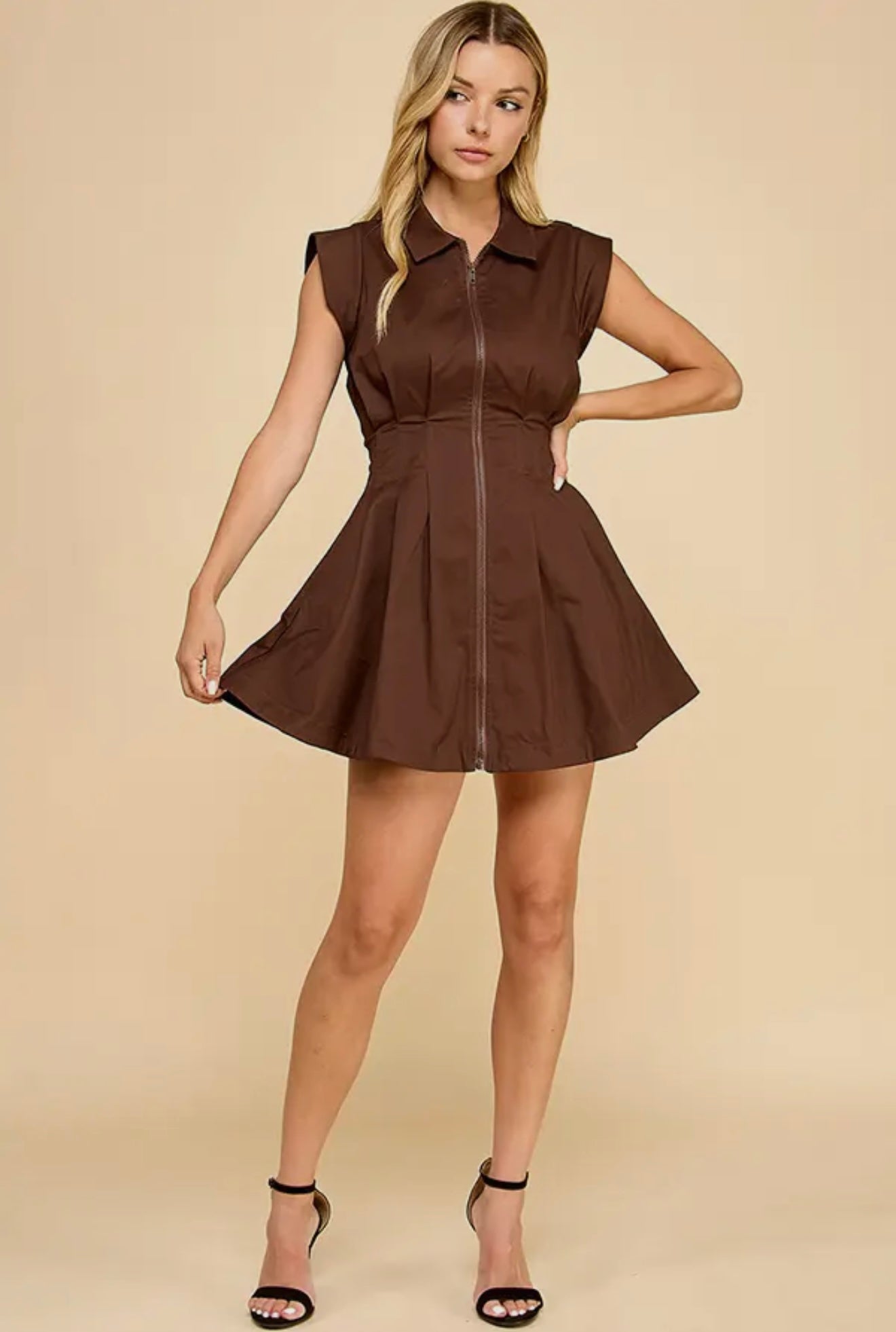 Lindsey Mocha Pleated Mini Dress