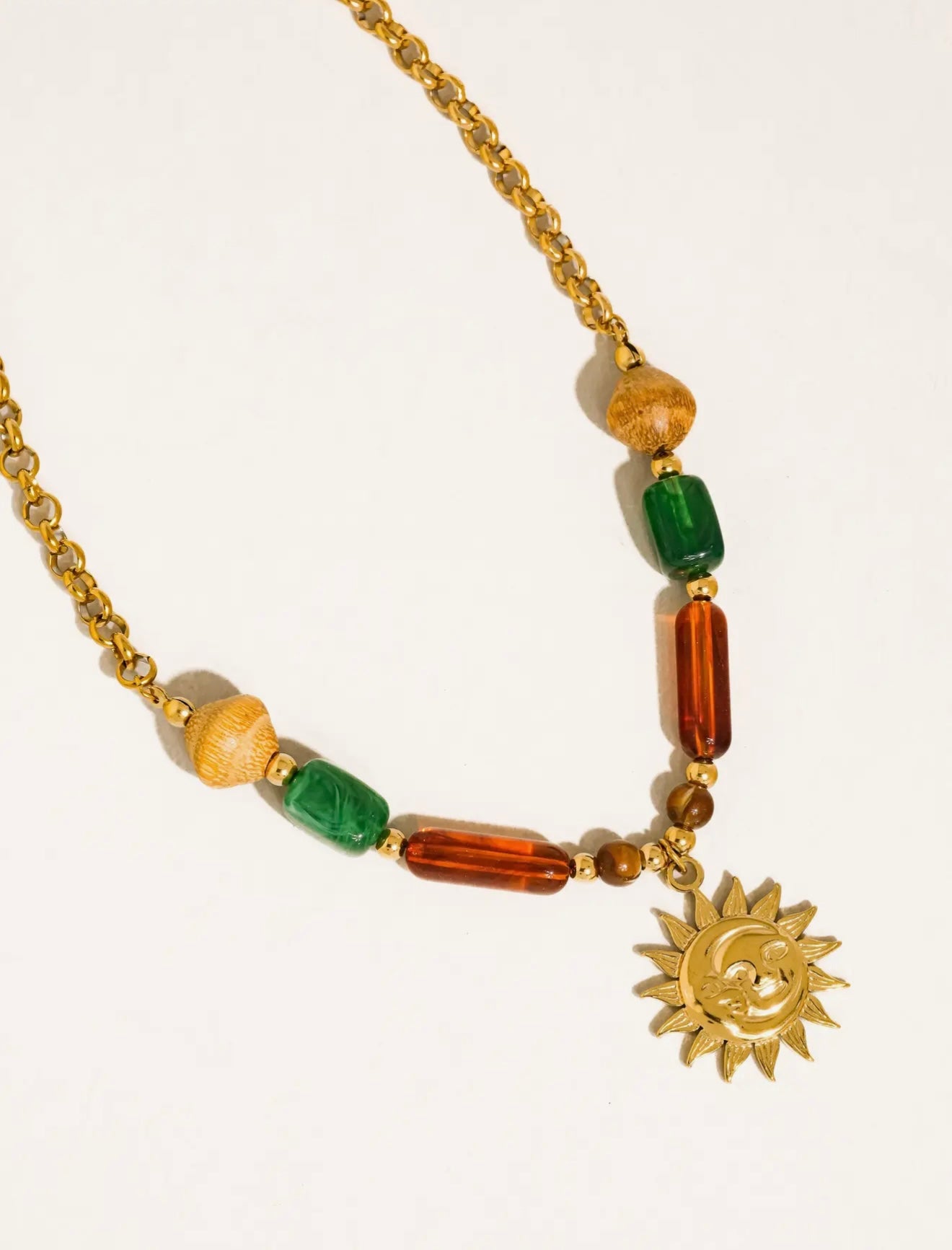 Brisa Beaded Sun Pendant Necklace