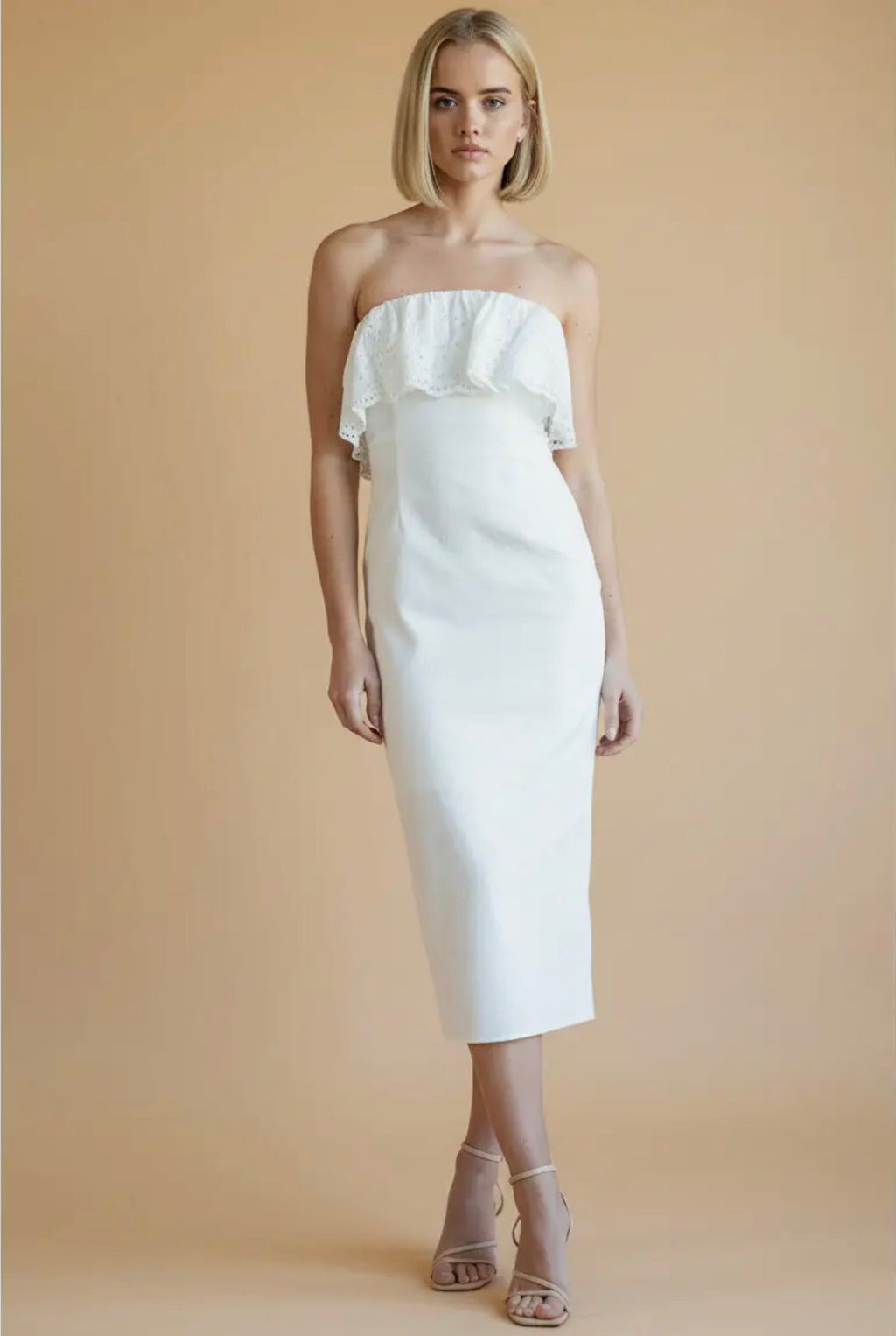 Ots Lace Ruffle Midi Dress